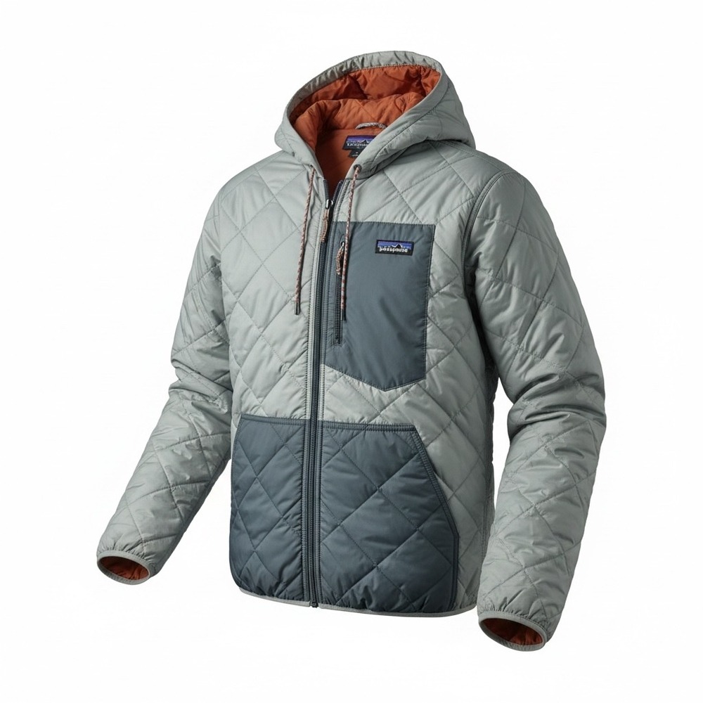 Patagonia Mens Diamond Quilted Bomber Hoody Grey Full Zip Insulated Jacket S